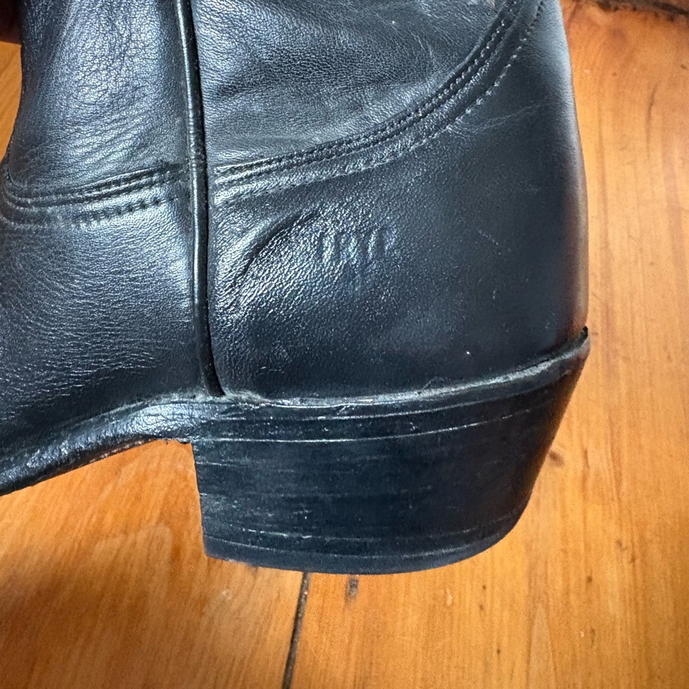 FRYE Vintage Black Pull-On Leather Cowboy Boots, Size 14 D - wide calves - Picture 6 of 12